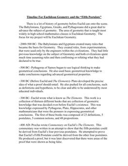 Timeline for Euclidean Geometry and the “Fifth Postulate”