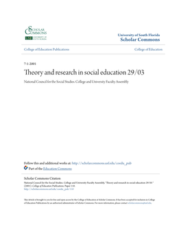 Theory and Research in Social Education 29/03 National Council for the Social Studies