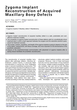 Zygoma Implant Reconstruction of Acquired Maxillary Bony Defects