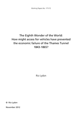 How Might Access for Vehicles Have Prevented the Economic Failure of the Thames Tunnel 1843-1865?