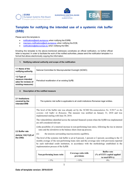 Notification by National Committee for Macroprudential Oversight (NCMO) Romania on Recalibration of Syrb