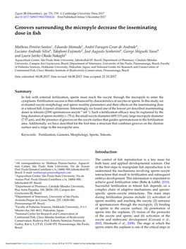 Grooves Surrounding the Micropyle Decrease the Inseminating Dose in Fish