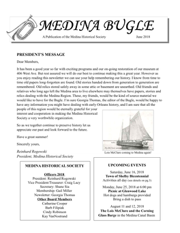 MEDINA BUGLE a Publication of the Medina Historical Society June 2018