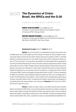 The Dynamics of Crisis: Brazil, the Brics and the G-20