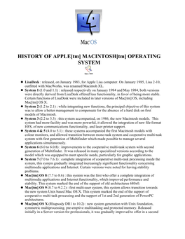 HISTORY of APPLE[Tm] MACINTOSH[Tm] OPERATING SYSTEM