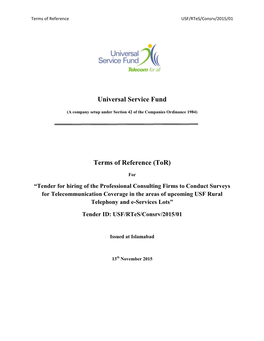 Universal Service Fund Terms of Reference (Tor)