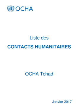 Liste Des CONTACTS HUMANITAIRES OCHA Tchad