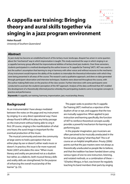 A Cappella Ear Training: Bringing Theory and Aural Skills Together Via