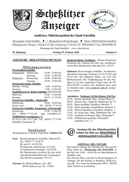 Amtliches Mitteilungsblatt Der Stadt Scheßlitz