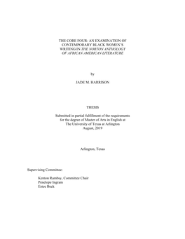 The Core Four: an Examination of Contemporary Black Women’S Writing in the Norton Anthology of African American Literature