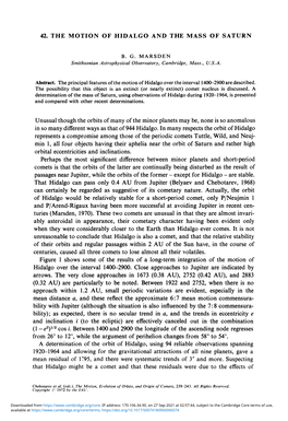 42. the MOTION of HIDALGO and the MASS of SATURN Unusual Though the Orbits of Many of the Minor Planets May Be, None Is So Anoma