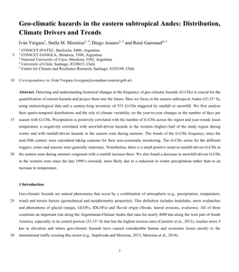 Geo-Climatic Hazards in the Eastern Subtropical Andes: Distribution, Climate Drivers and Trends Iván Vergara1, Stella M