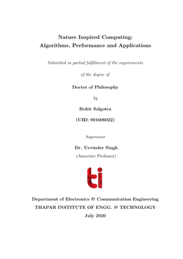 Nature Inspired Computing: Algorithms, Performance and Applications