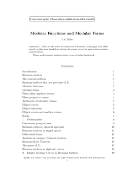 Modular Functions and Modular Forms