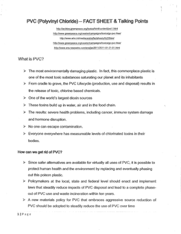 PVC (Polyvinyl Chloride)~ FACT SHEET & Talking Points
