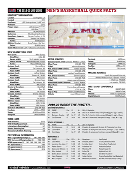 The 2019-20 Lmu Lions Men's Basketball Quick Facts