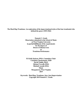 The Hard Bop Trombone: an Exploration of the Improvisational Styles of the Four Trombonist Who Defined the Genre (1955-1964)