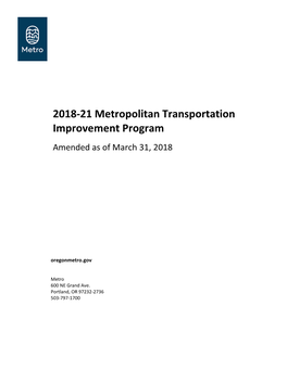 2018-21 Metropolitan Transportation Improvement Program Amended As of March 31, 2018
