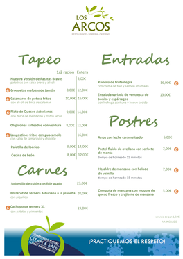 Tapeo Entradas Carnes Postres