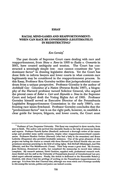 Racial Mind-Games and Reapportionment: When Can Race Be Considered (Legitimately) in Redistricing?