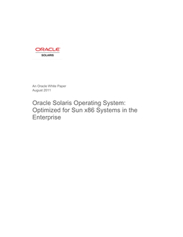 Oracle Solaris Operating System: Optimized for Sun X86 Systems in the Enterprise