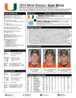 2014 Miami Baseball Game Notes