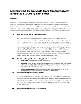 Biopesticides Fact Sheet for Yeast Extract Hydrolysate