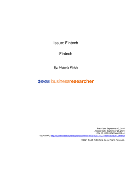 Issue: Fintech Fintech