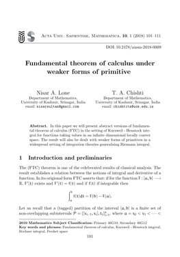 Fundamental Theorem of Calculus Under Weaker Forms of Primitive