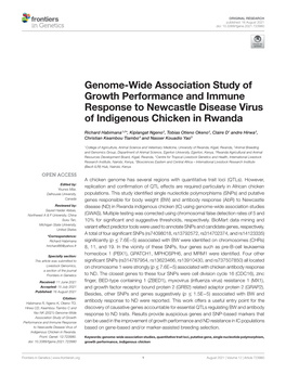 Genome-Wide Association Study of Growth Performance and Immune Response to Newcastle Disease Virus of Indigenous Chicken in Rwanda