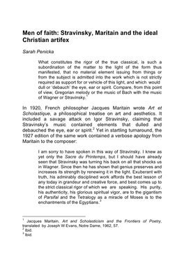 Men of Faith: Stravinsky, Maritain and the Ideal Christian Artifex