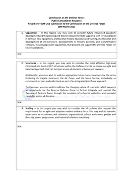 Commission on the Defence Forces Public Consultation Response Royal Cork Yacht Club Submission to the Commission on the Defence Forces 18Th March 2021