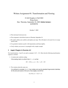 Written Assignment #1: Transformation and Viewing