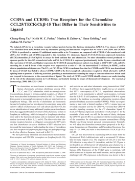 Differ in Their Sensitivities to Ligand -15 That Β Chemokine CCL25