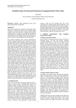 Feasibility Study of Geothermal Utilization in Yangbajain Field of Tibet, China