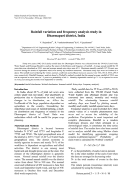 Rainfall Variation and Frequency Analysis Study in Dharmapuri District, India