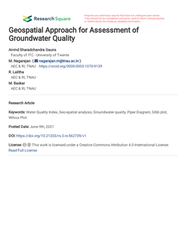 Geospatial Approach for Assessment of Groundwater Quality