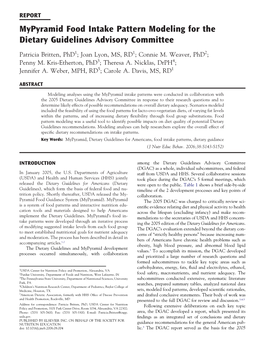 Mypyramid Food Intake Pattern Modeling for the Dietary Guidelines Advisory Committee