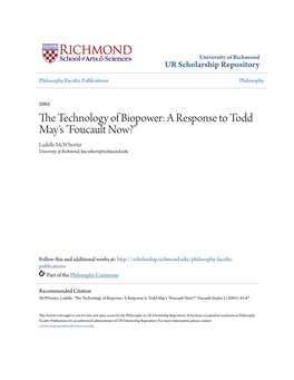 The Technology of Biopower: a Response to Todd May's 