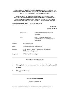 Note: Publication of Names, Addresses, Occupations Or Identifying Particulars of Complainants Prohibited by S 203 of the Criminal Procedure Act 2011