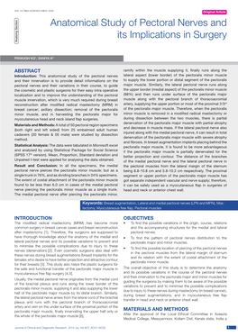 Anatomical Study of Pectoral Nerves and Its Implications in Surgery a Natomy S Ection