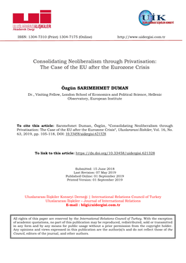 Consolidating Neoliberalism Through Privatisation: the Case of the EU After the Eurozone Crisis