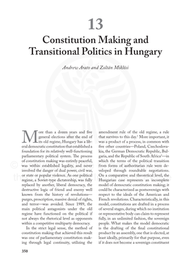 Constitution Making and Transitional Politics in Hungary © Copyright By