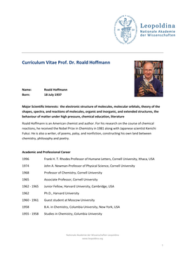 Curriculum Vitae Prof. Dr. Roald Hoffmann