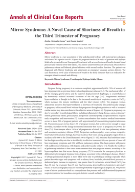 Mirror Syndrome: a Novel Cause of Shortness of Breath in the Third Trimester of Pregnancy