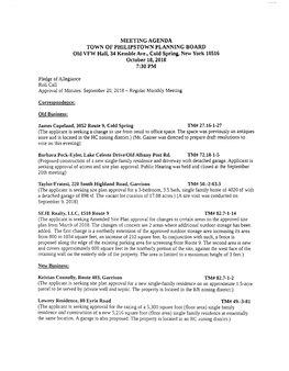 MEETING AGENDA TOWN of PHILIPSTOWN PLANNING BOARD Old VFW Hall, 34 Kemble Ave., Cold Spring, New York 10516 October 18, 2018 7:30 PM