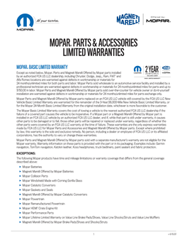 Mopar Parts and Accessories Basic Limited Warranties