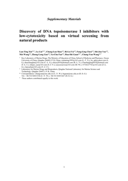 Discovery of DNA Topoisomerase I Inhibitors with Low-Cytotoxicity Based on Virtual Screening from Natural Products