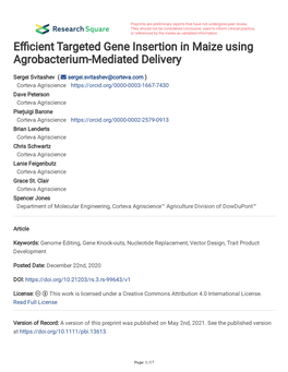 E Cient Targeted Gene Insertion in Maize Using Agrobacterium