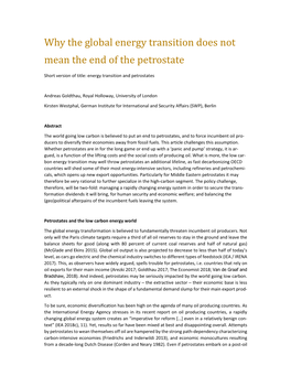 Why the Global Energy Transition Does Not Mean the End of the Petrostate